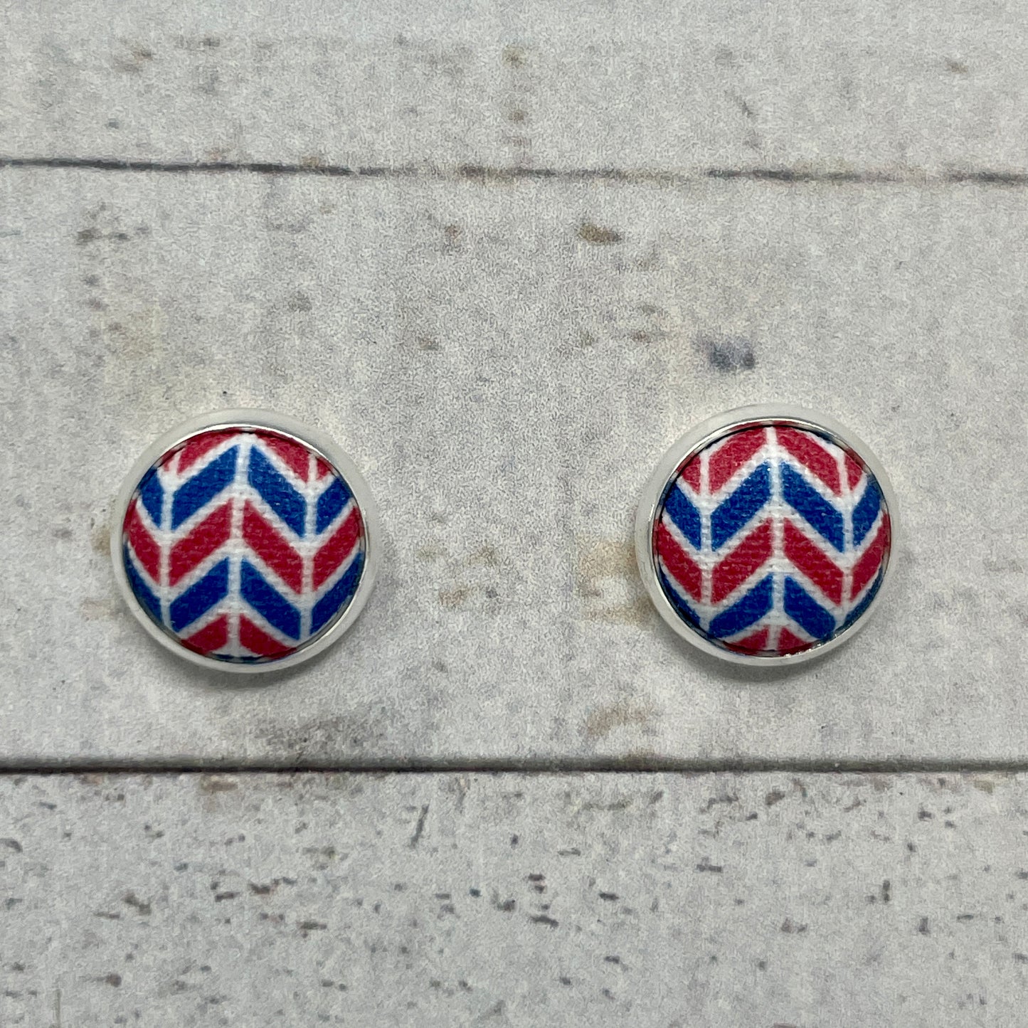 Red, White, & Blue Herringbone Fabric Stud Earrings