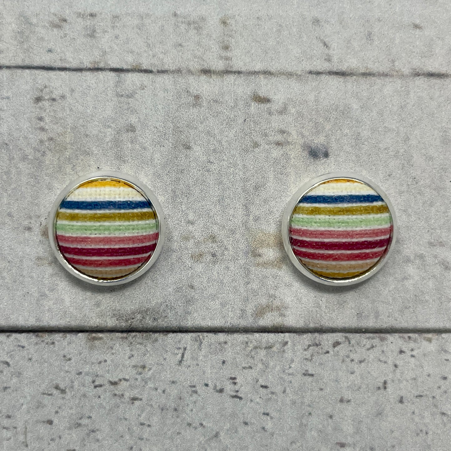 Spring Striped Fabric Stud Earrings