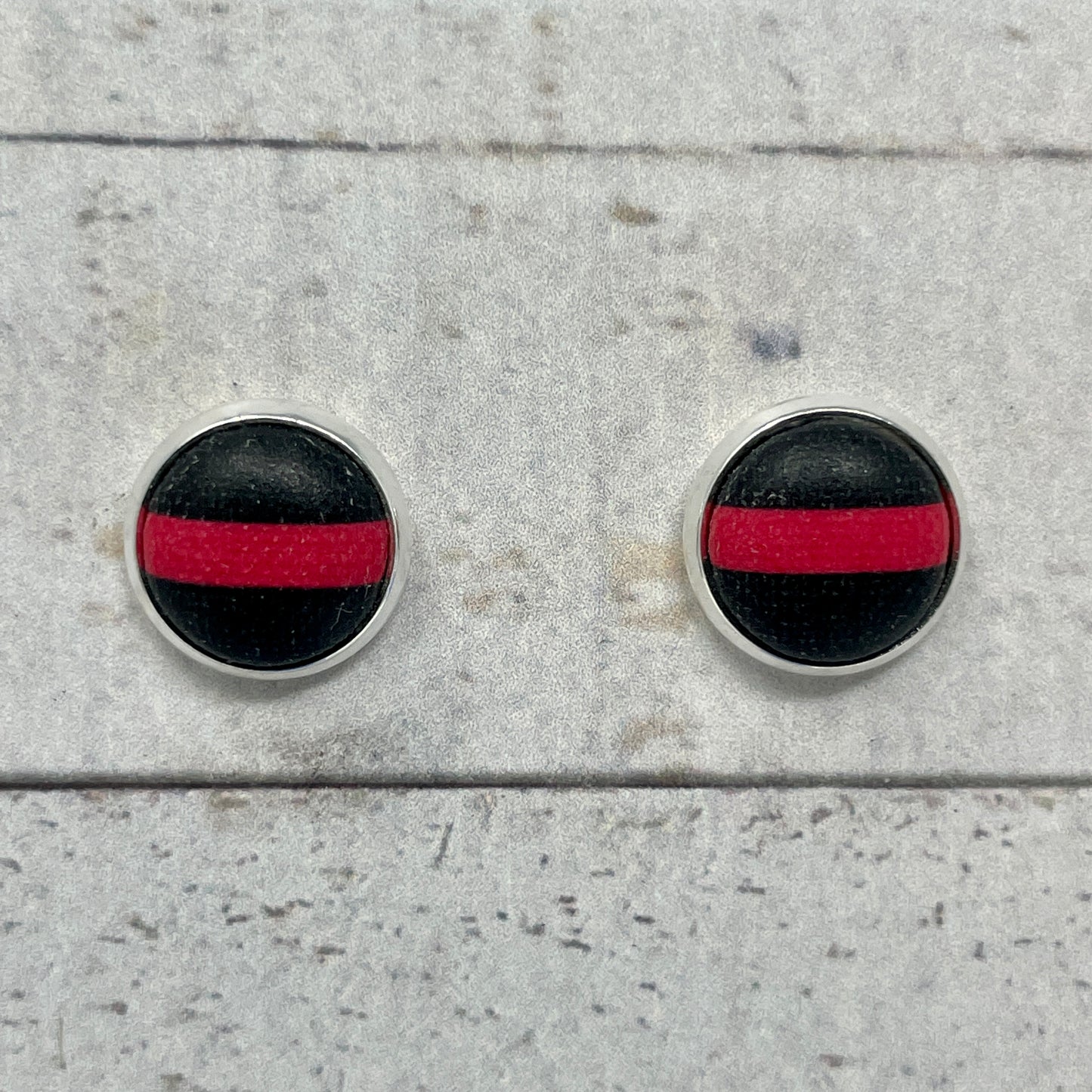 Thin Red Line Fabric Stud Earrings