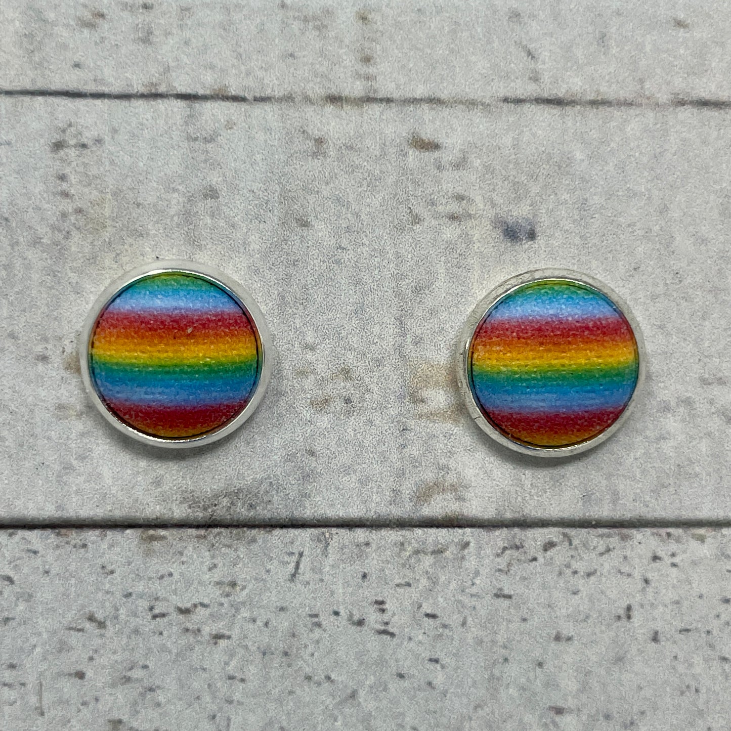 Bright Rainbow Striped Fabric Stud Earrings