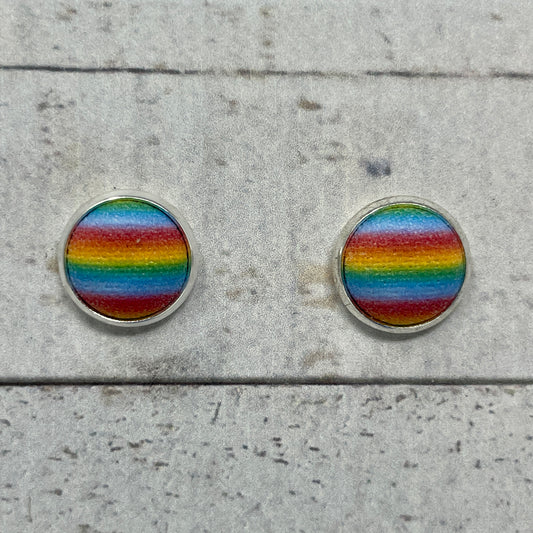 Bright Rainbow Striped Fabric Stud Earrings