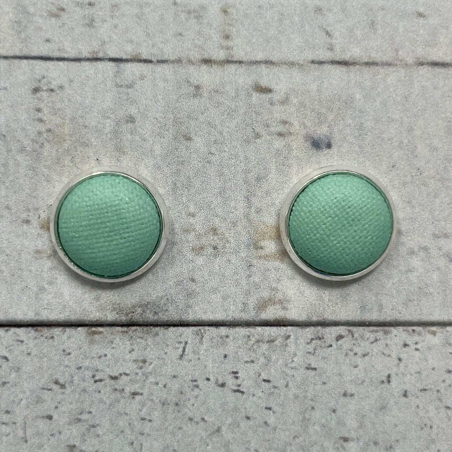 Pale Green Fabric Stud Earrings