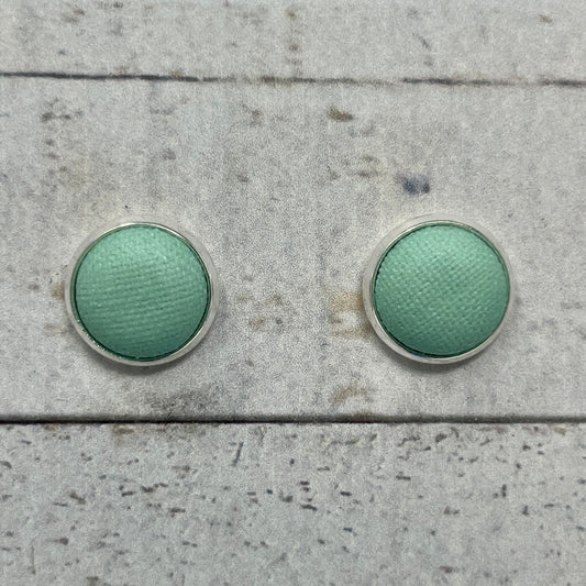 Pale Green Fabric Stud Earrings