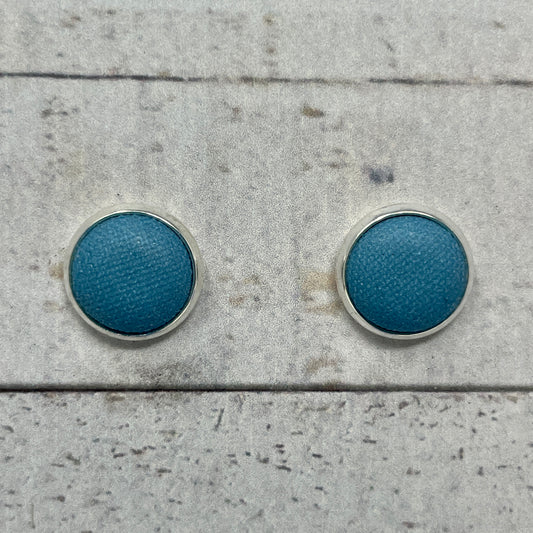 Teal Fabric Stud Earrings