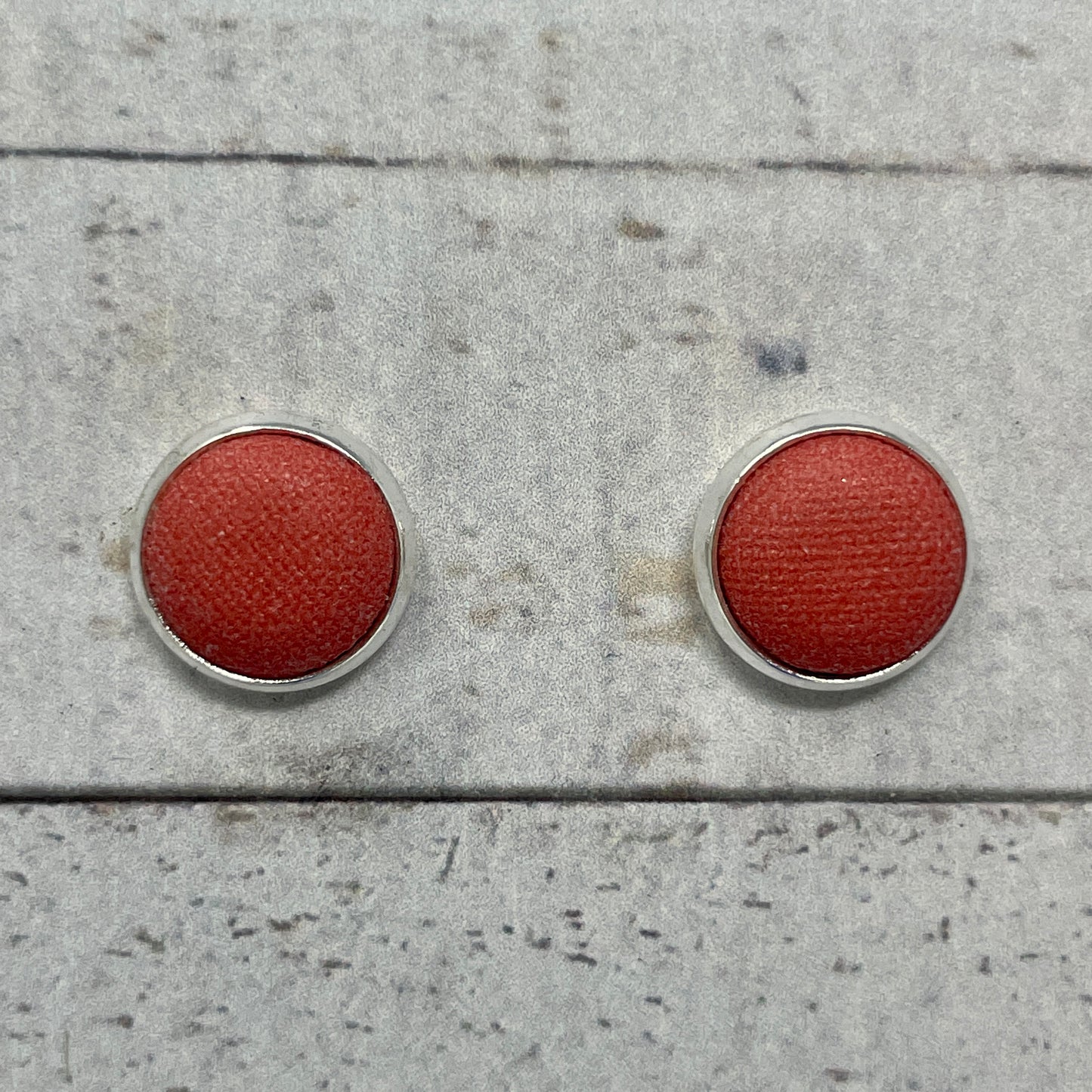 Reddish Orange Fabric Stud Earrings