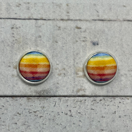 Watercolor Rainbow Fabric Stud Earrings