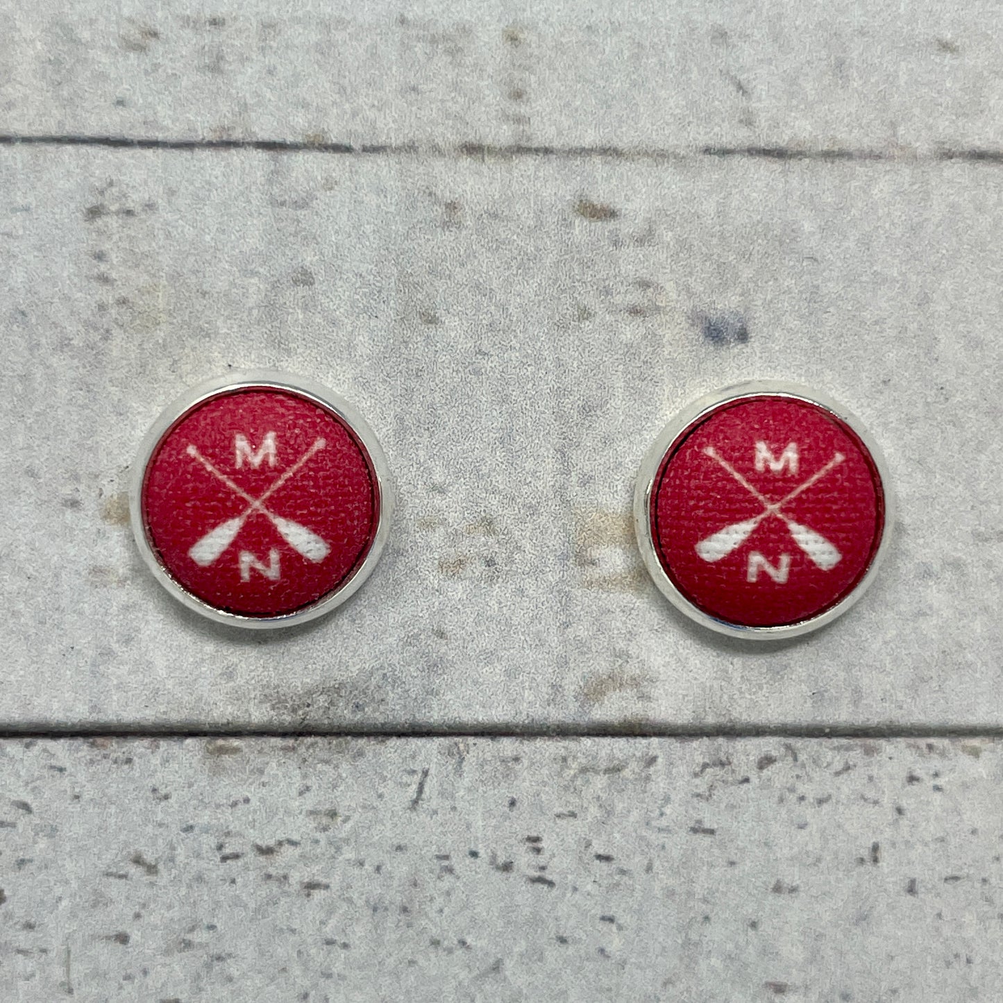 Red MN Paddle Fabric Stud Earrings