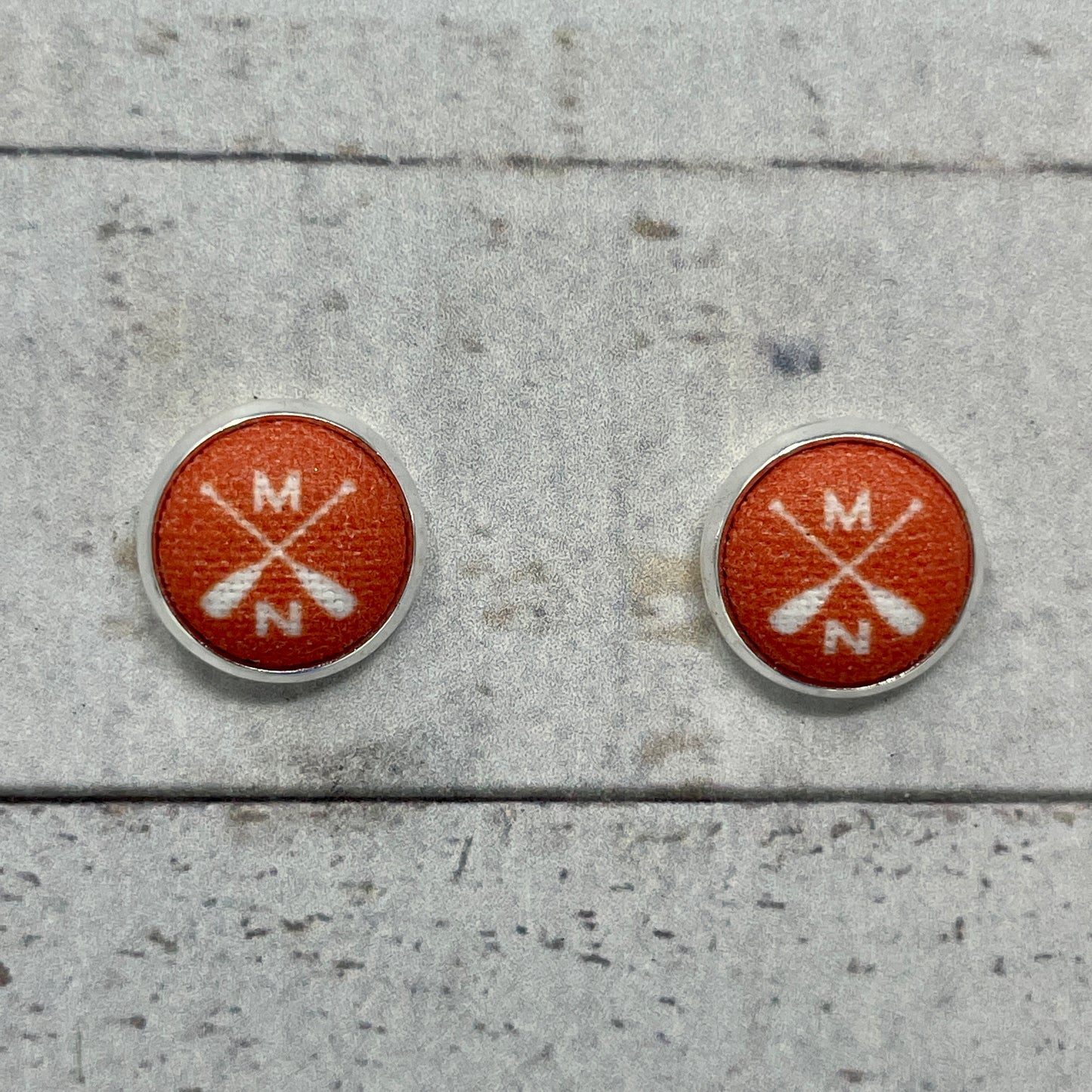 Orange MN Paddle Fabric Stud Earrings