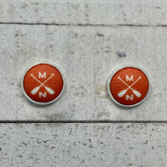 Orange MN Paddle Fabric Stud Earrings