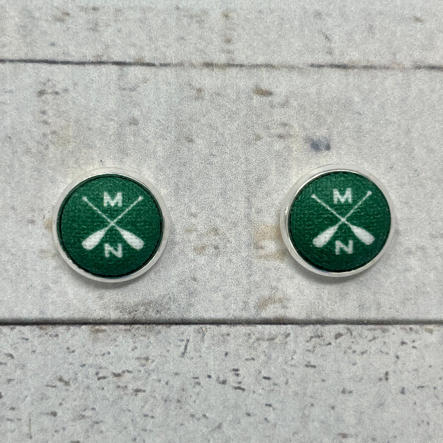 Dark Green MN Paddle Fabric Stud Earrings