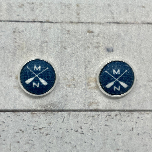 Navy Blue MN Paddle Fabric Stud Earrings