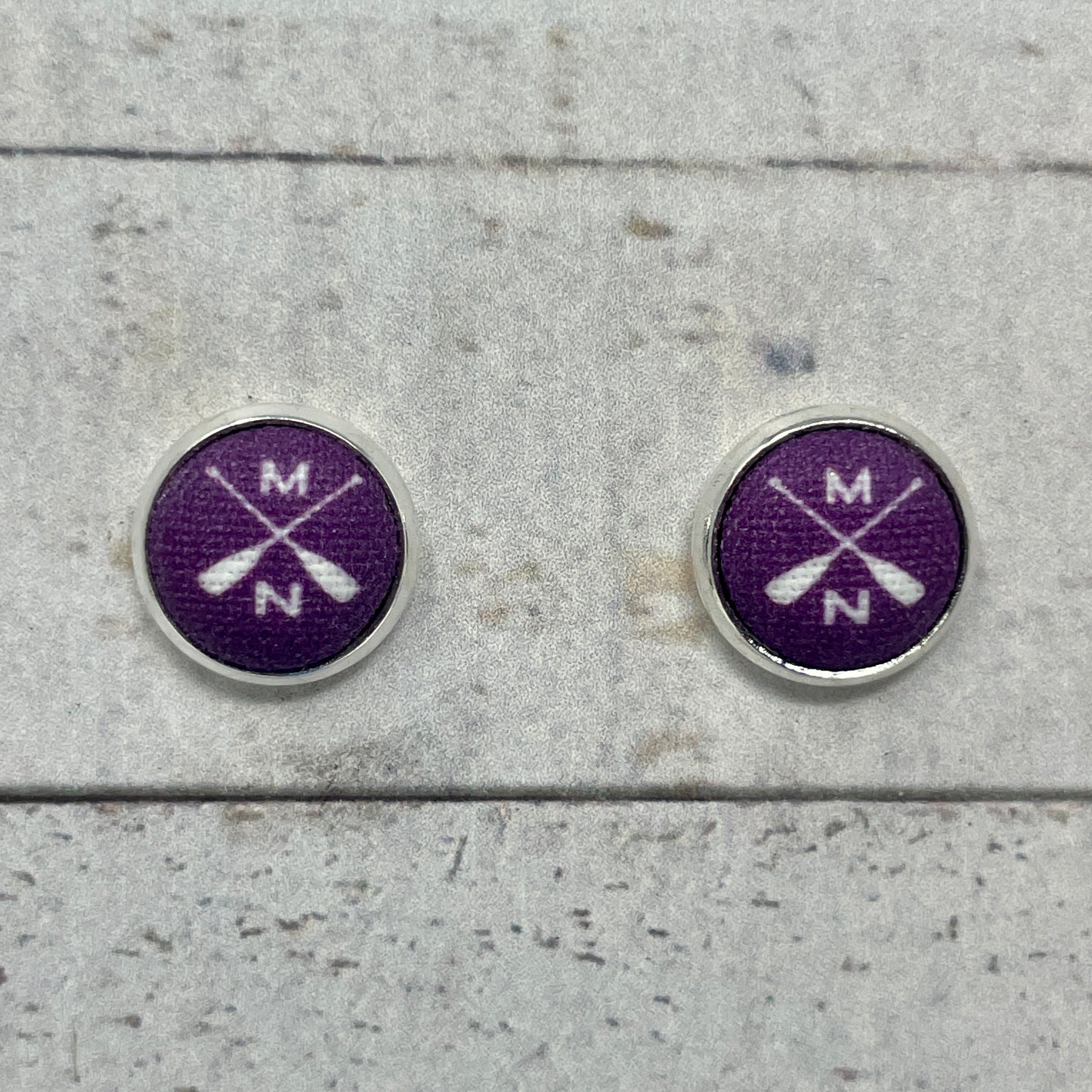 Purple MN Paddle Fabric Stud Earrings