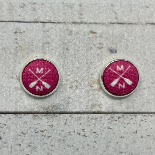 Hot Pink MN Paddle Fabric Stud Earrings