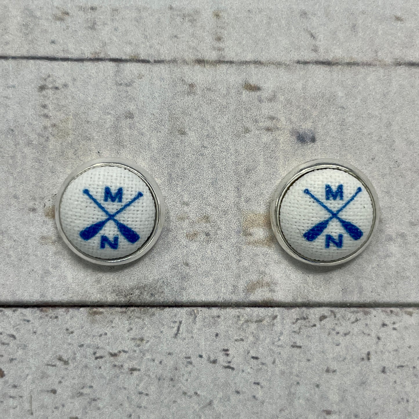 Blue MN Paddle Fabric Stud Earrings