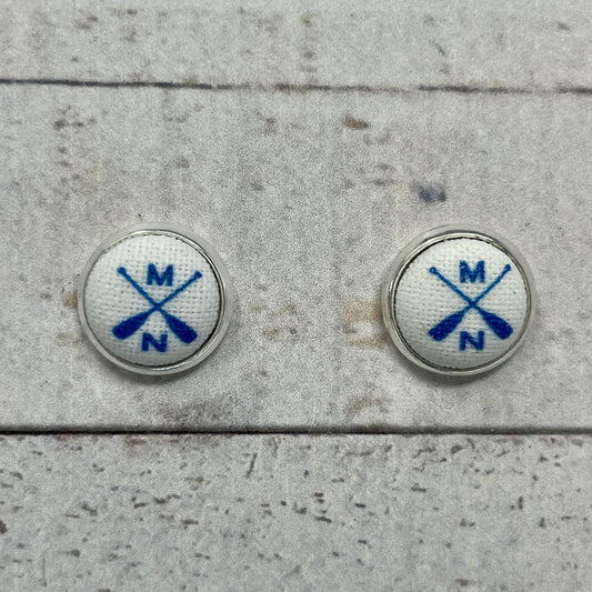 Blue MN Paddle Fabric Stud Earrings