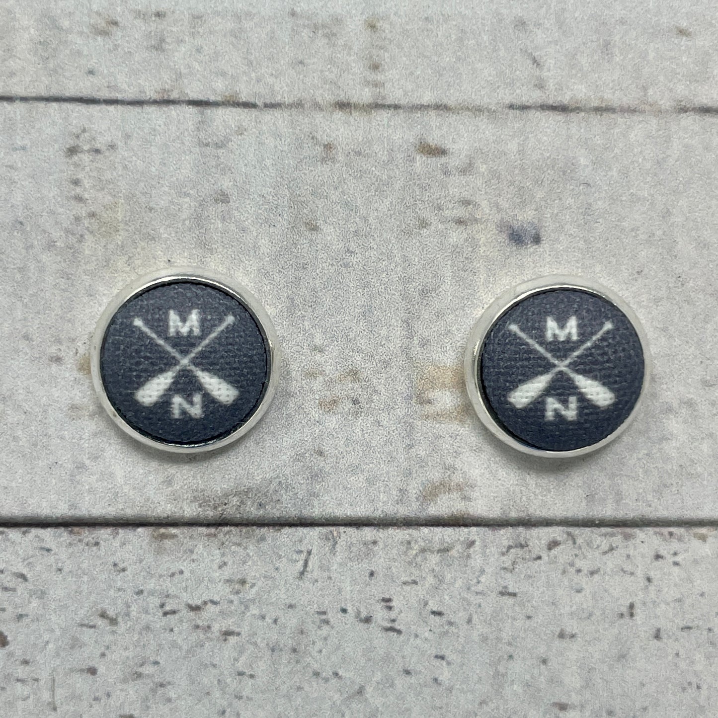 Dark Gray MN Paddle Fabric Stud Earrings