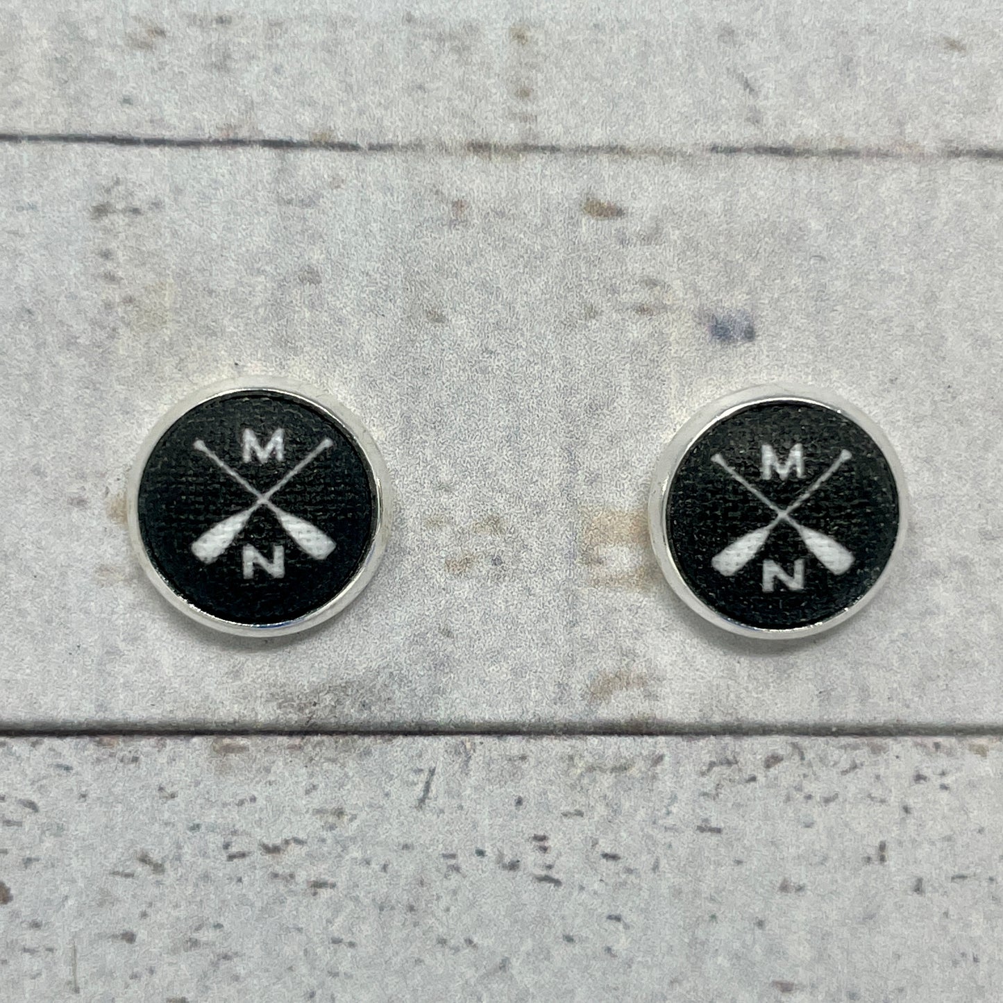 Black MN Paddle Fabric Stud Earrings