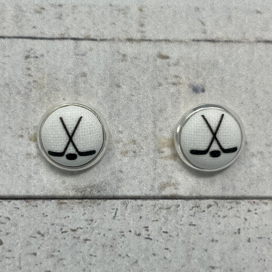 White Hockey Fabric Stud Earrings