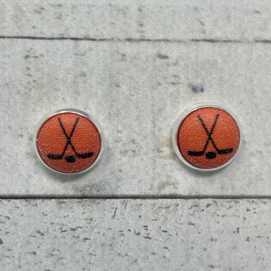 Orange Hockey Fabric Stud Earrings