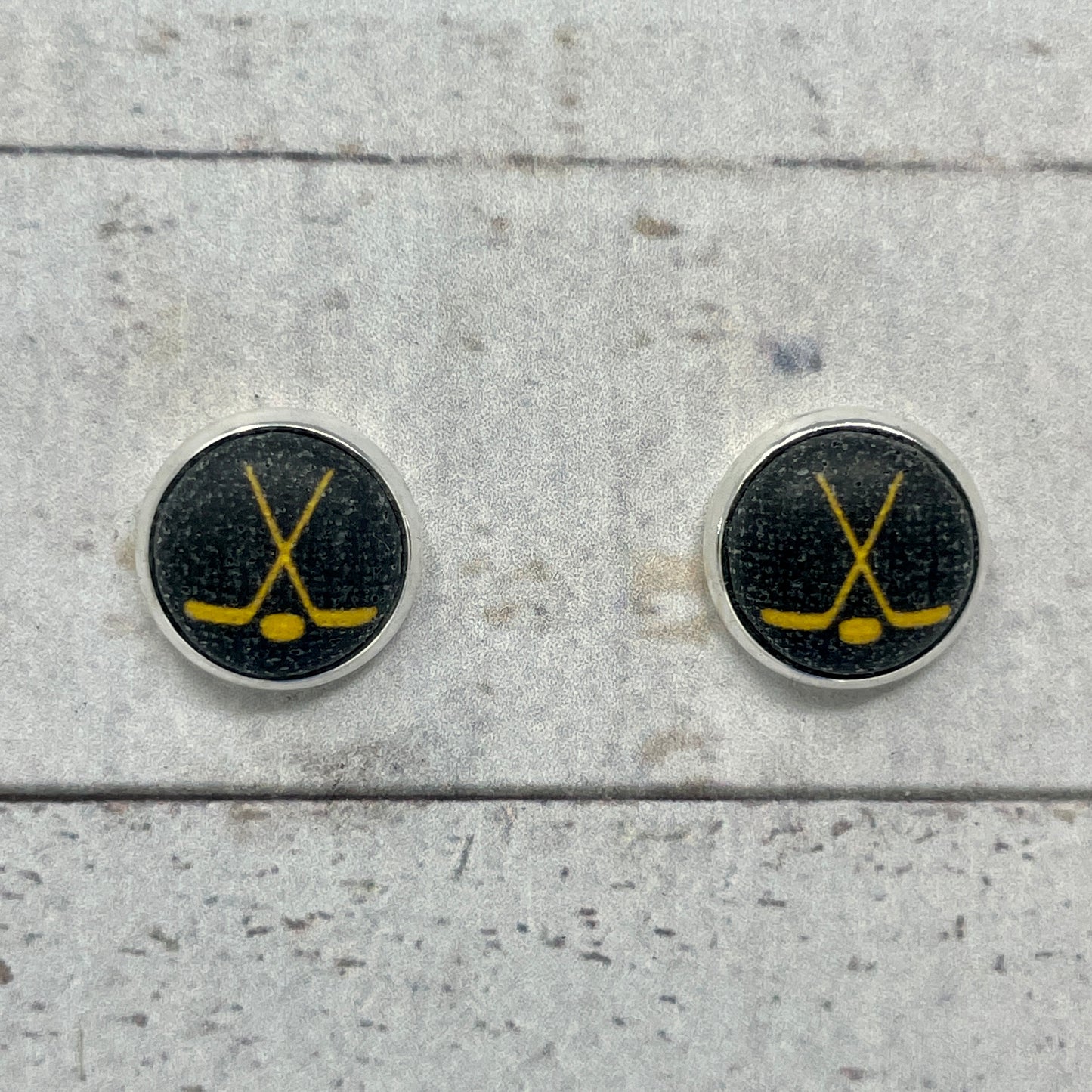 Black and Gold Hockey Fabric Stud Earrings