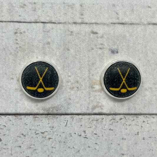 Black and Gold Hockey Fabric Stud Earrings