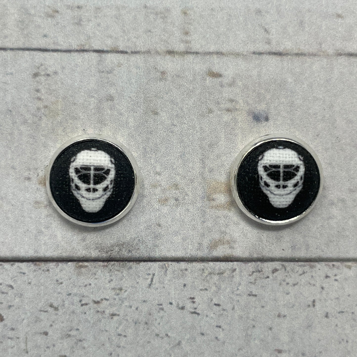 Black Hockey Goalie Mask Fabric Stud Earrings