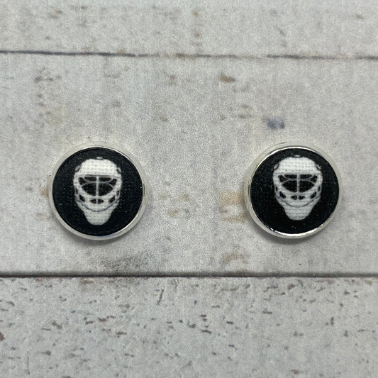 Black Hockey Goalie Mask Fabric Stud Earrings