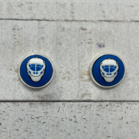 Blue Hockey Goalie Mask Fabric Stud Earrings