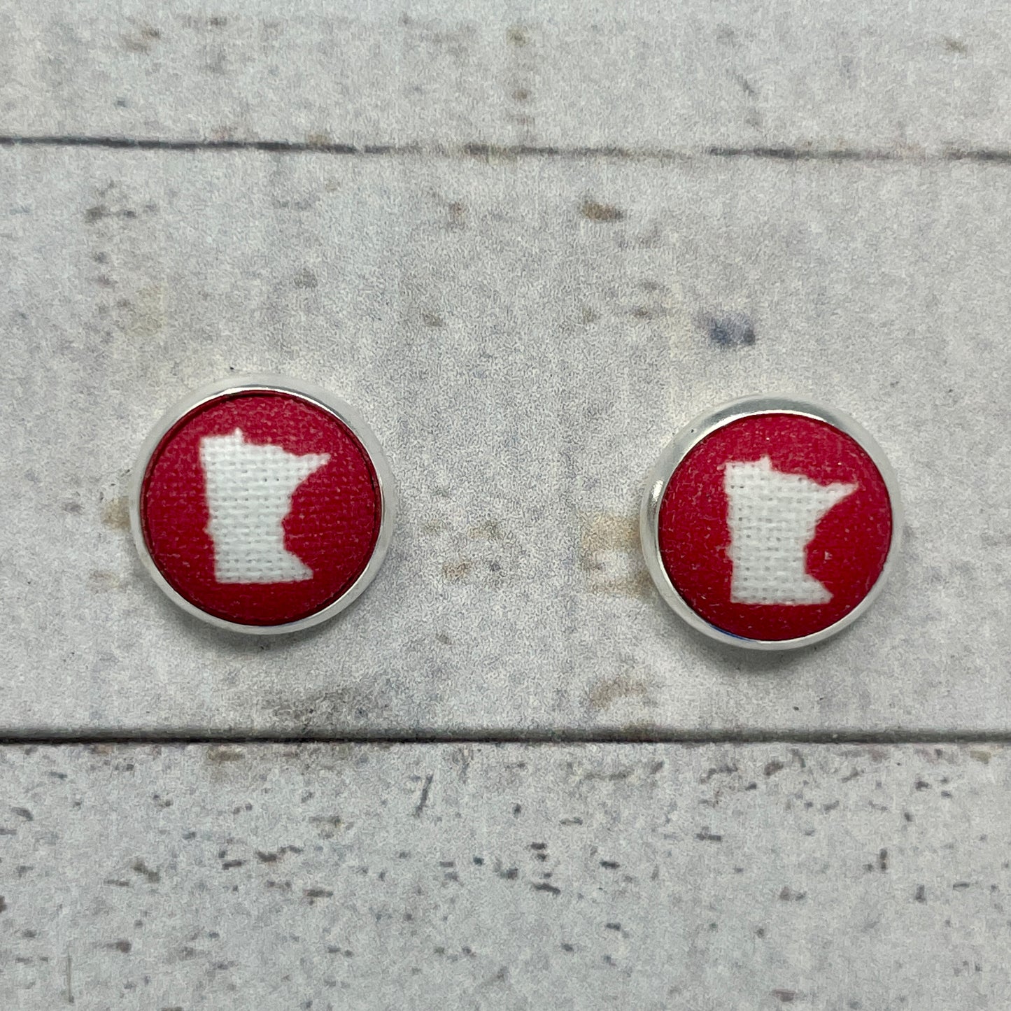 Red Minnesota Fabric Stud Earrings