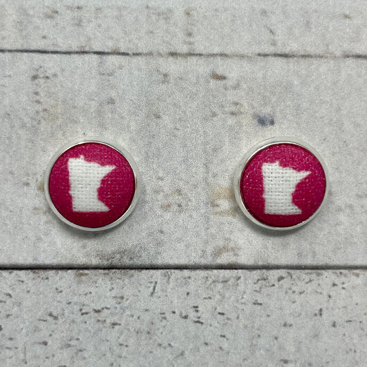 Hot Pink Minnesota Fabric Stud Earrings