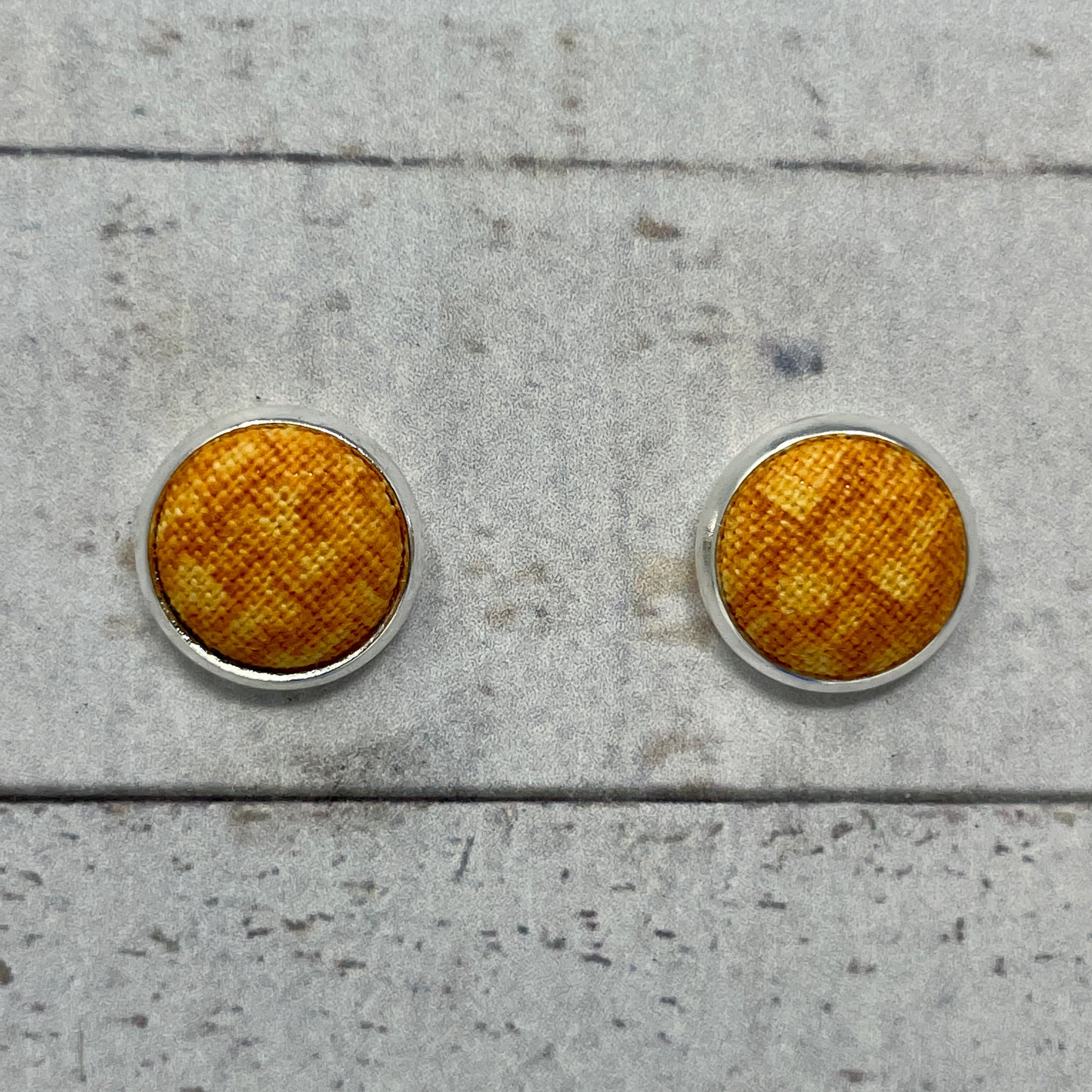 Orange Brick Fabric Stud Earrings