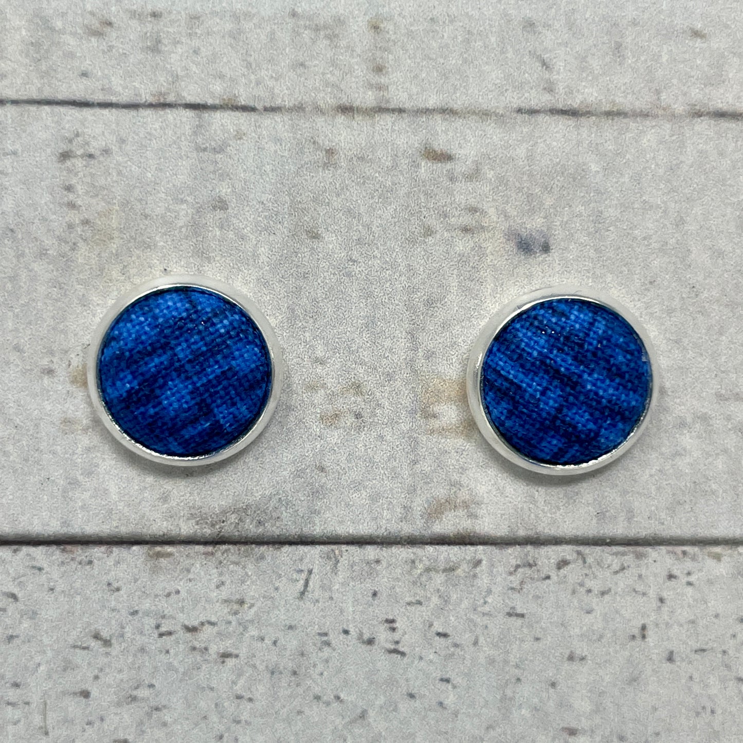 Blue Brick Fabric Stud Earrings