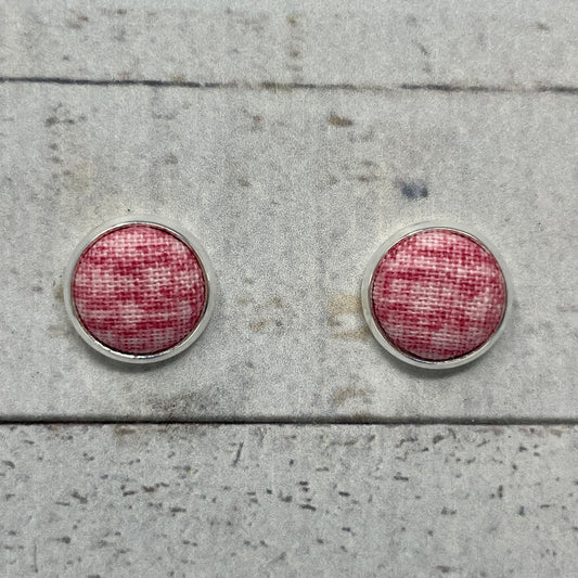 Pink Brick Fabric Stud Earrings