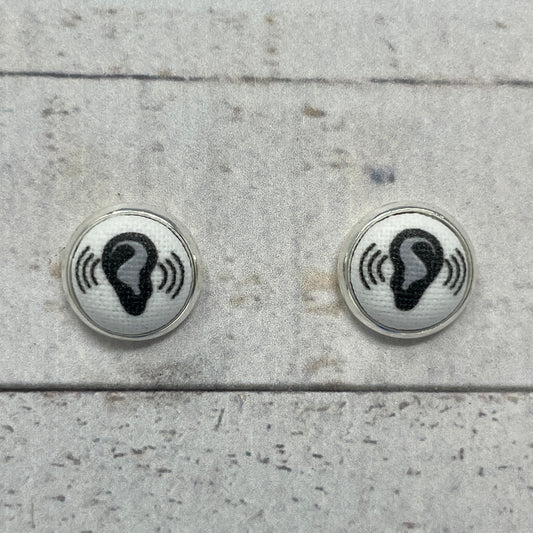 White and Black Hearing Fabric Stud Earrings