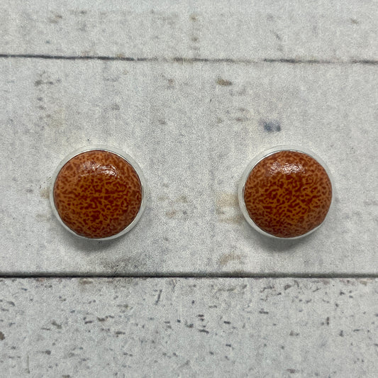 Brown Speckled Leather Stud Earrings