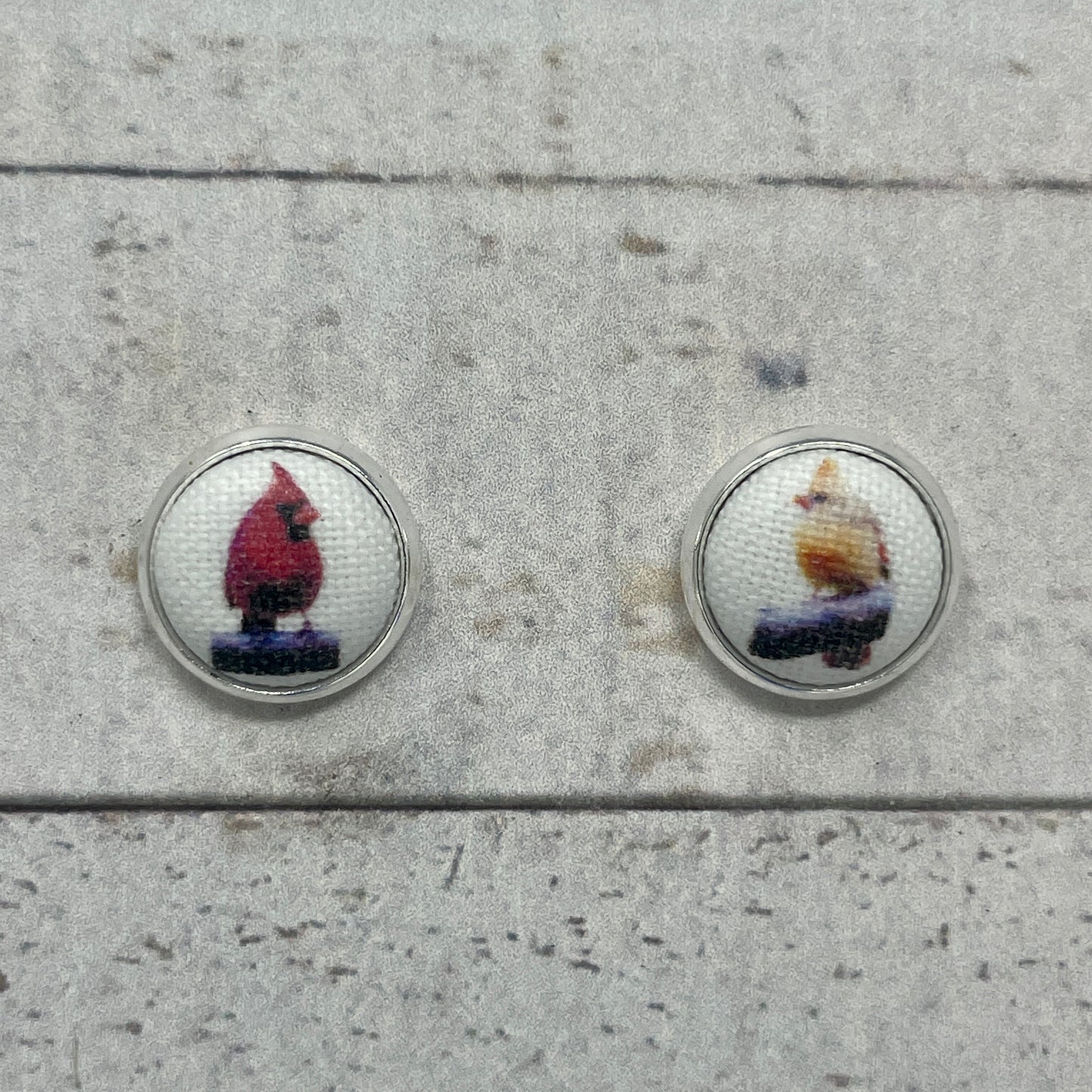 Male & Female Cardinal Fabric Stud Earrings