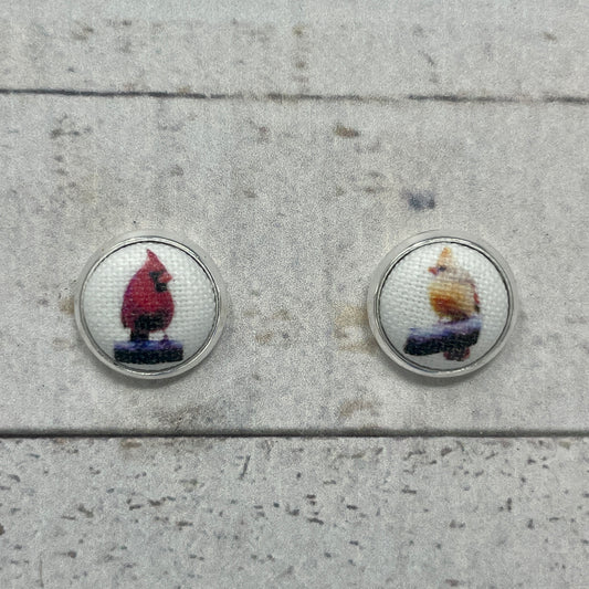 Male & Female Cardinal Fabric Stud Earrings