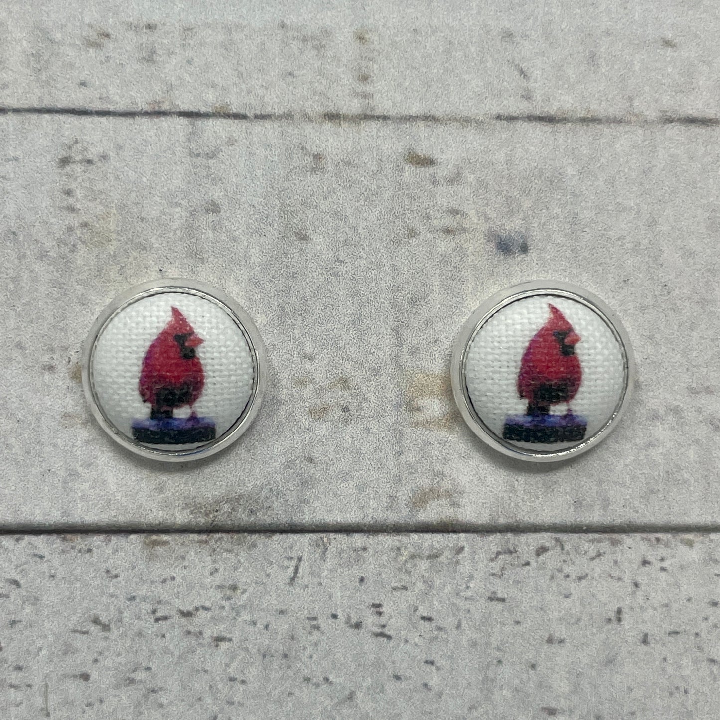 Male Cardinal Fabric Stud Earrings