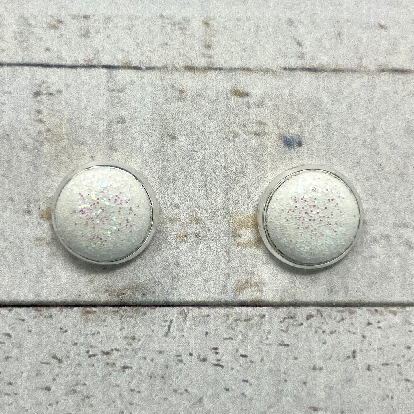 White Glitter Fabric Stud Earrings