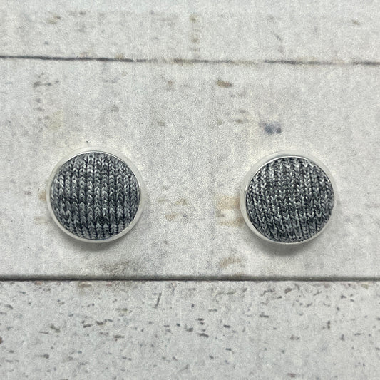 Distressed Ribbed Gray Fabric Stud Earrings