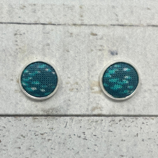 Turquoise & Teal Fabric Stud Earrings