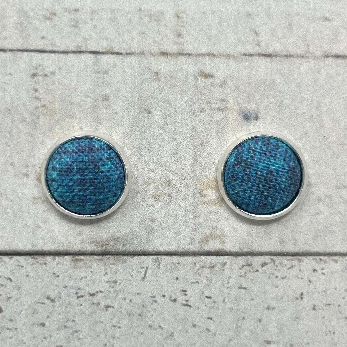 Bright Teal Fabric Stud Earrings