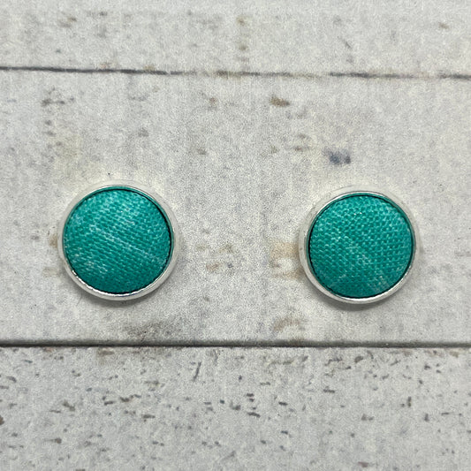 Bright Turquoise Fabric Stud Earrings
