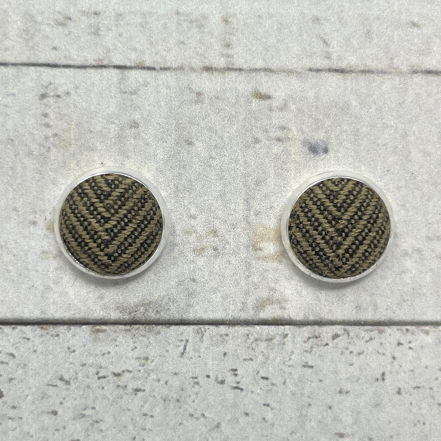 Black & Tan Chevron Fabric Stud Earrings