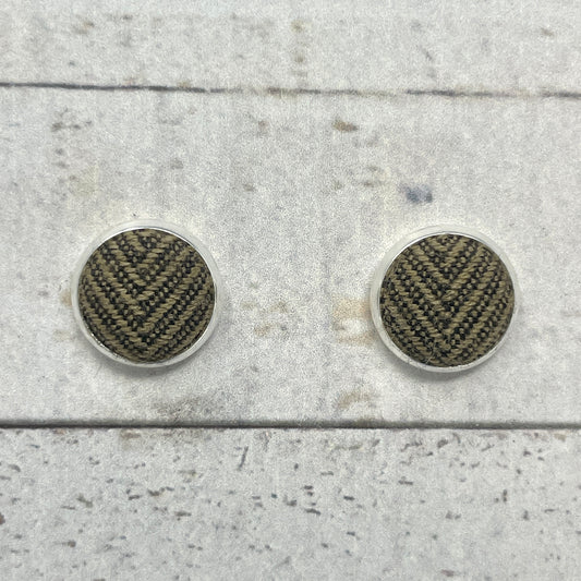 Black & Tan Chevron Fabric Stud Earrings