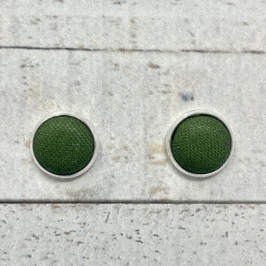 Olive Green Fabric Stud Earrings