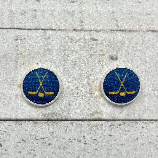 Navy and Gold Hockey Fabric Stud Earrings
