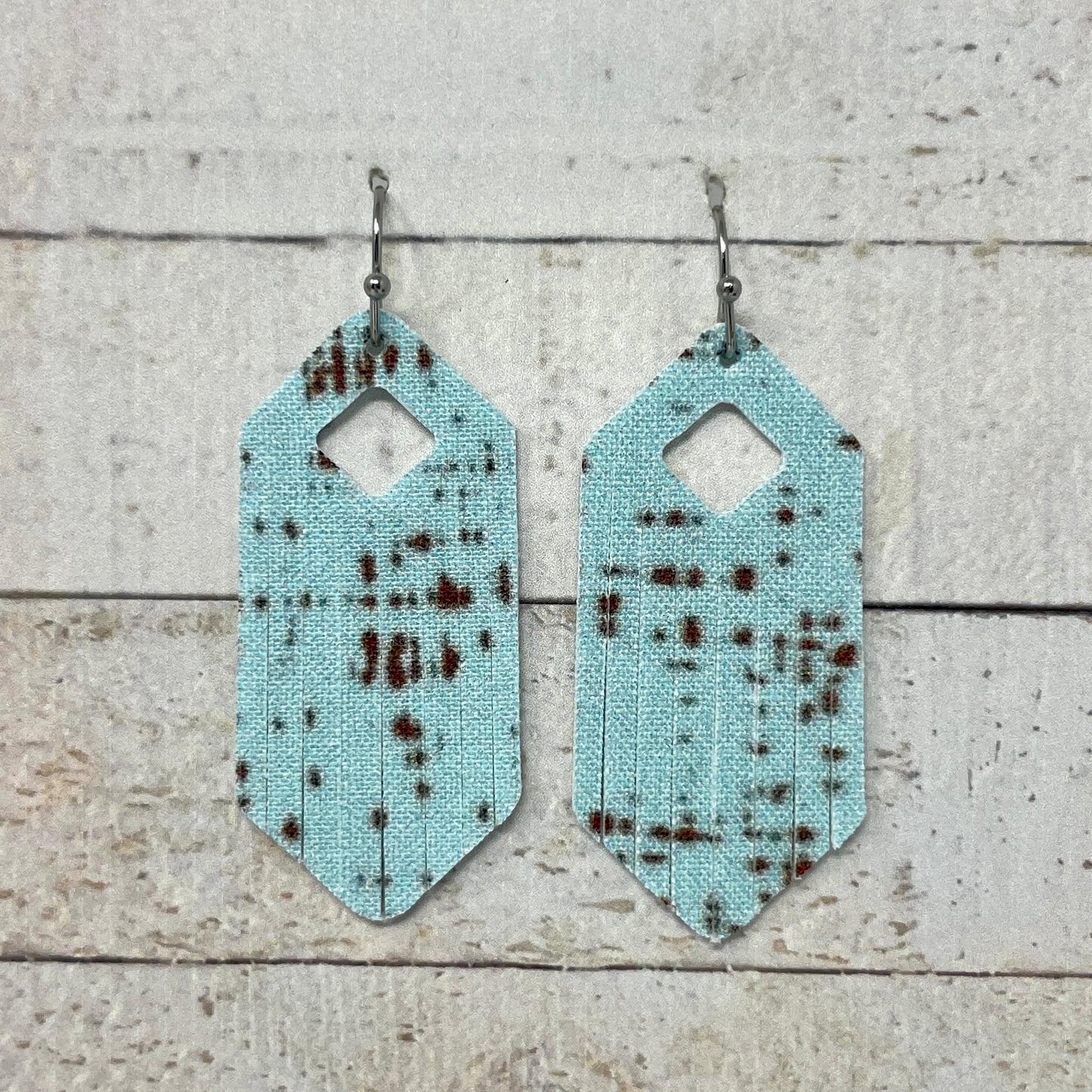 Light Blue & Brown Speckled Fabric Fringe Earrings