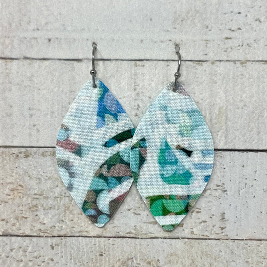 Blue Kaleidoscope Fabric Petal Earrings