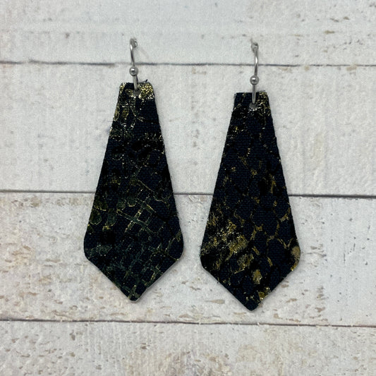 Black & Gold Foil Fabric Tie Earrings